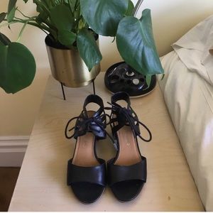Franco Sarto Black Leather Lace-Up Sandals